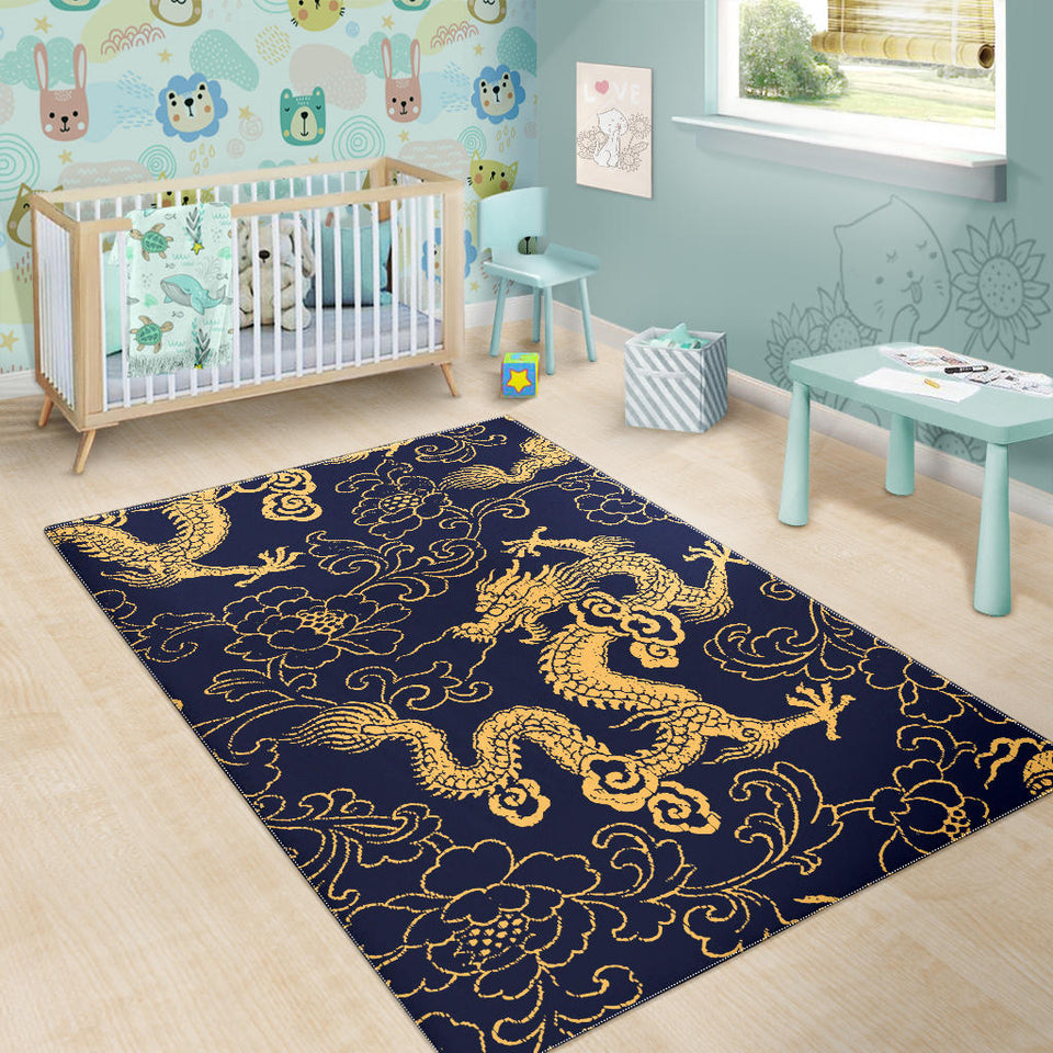 Gold Dragon Pattern Area Rug