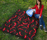 Chili Peppers Pattern Black Background Premium Quilt
