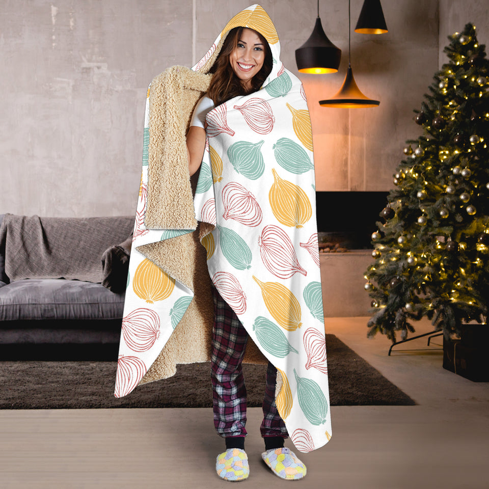 Colorful Onions White Background Hooded Blanket