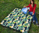 Toucan Tropical Leaves Design Pattern  Premium Quilt