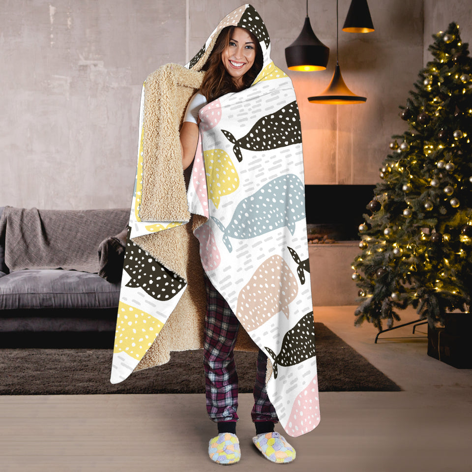 Whale Dot Pattern Hooded Blanket