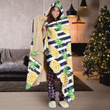 Pineapples Pattern Striped Background Hooded Blanket