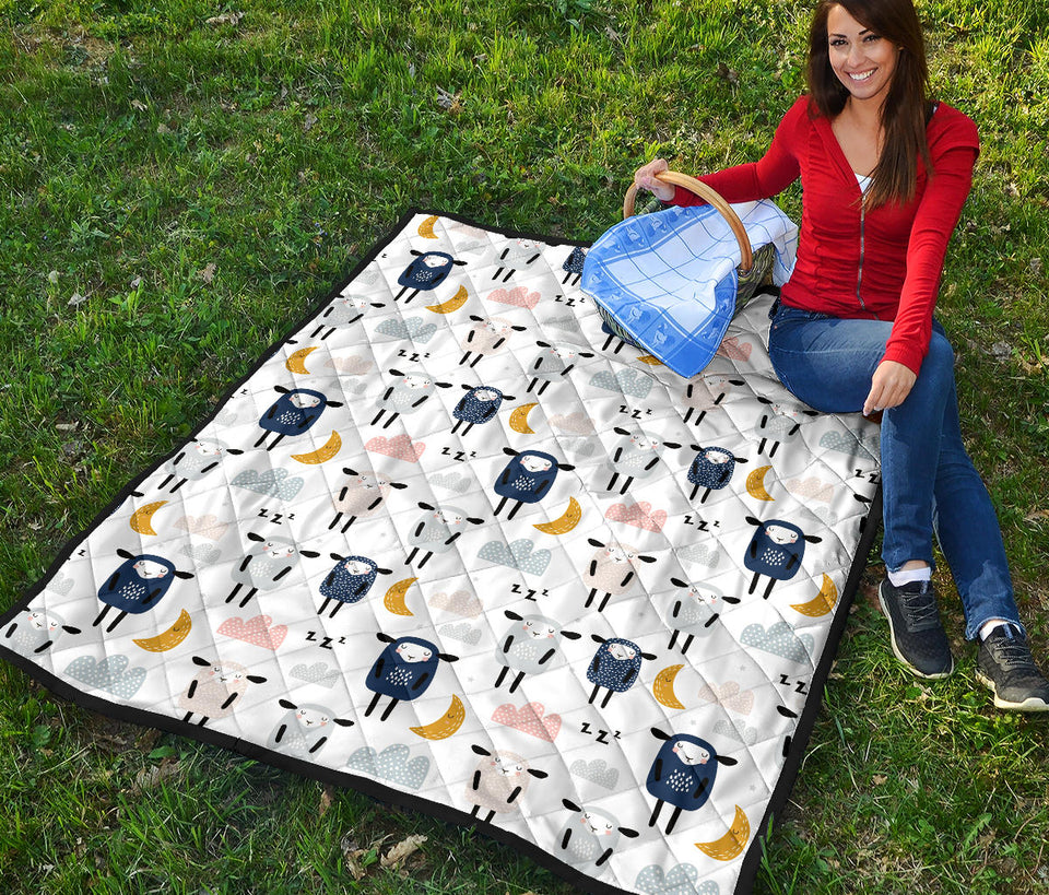 Cute Sleeping Sheep Moon Cloud Pattern Premium Quilt