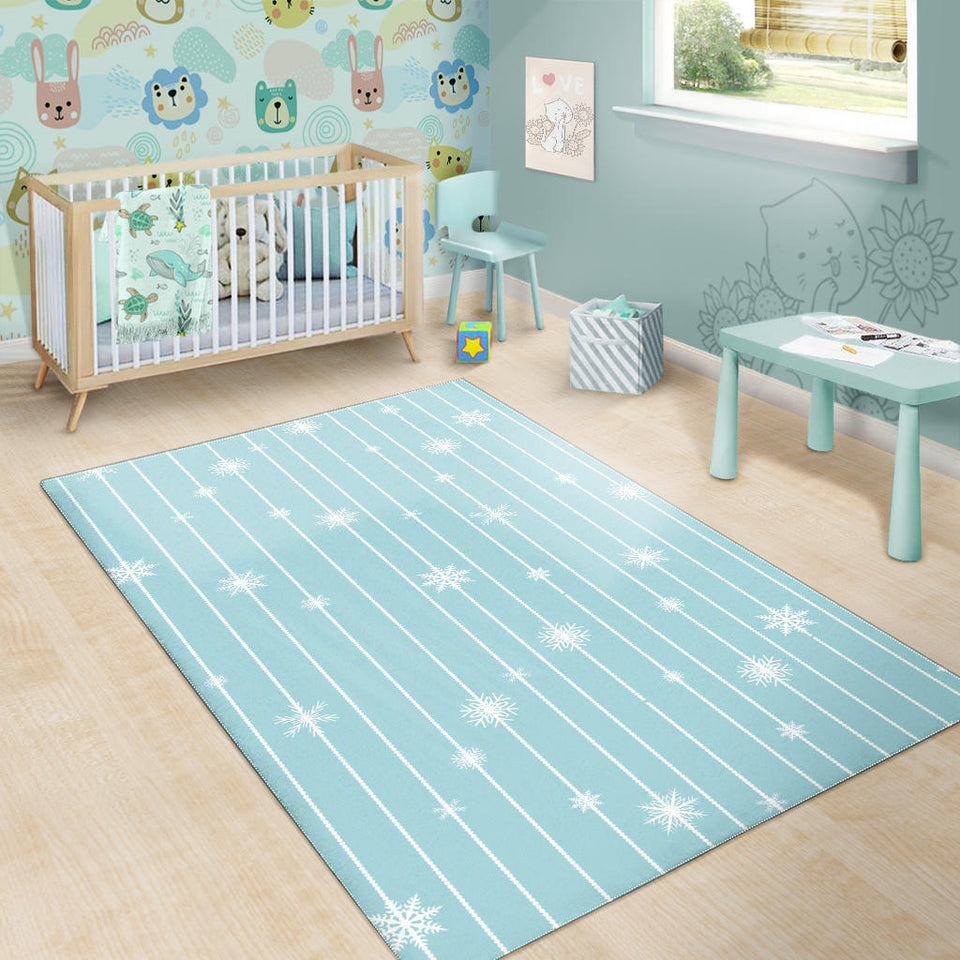 Snowflake Pattern Blue Stripe Background Area Rug
