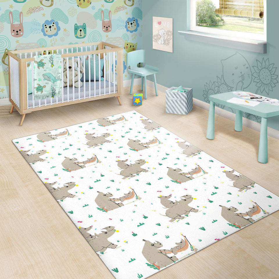 Cute Rhino Pattern Background Area Rug