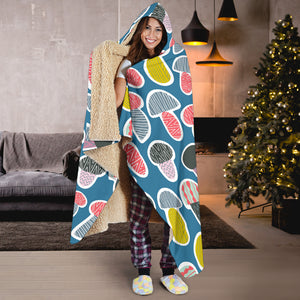 Colorful Mushroom Design Pattern Hooded Blanket