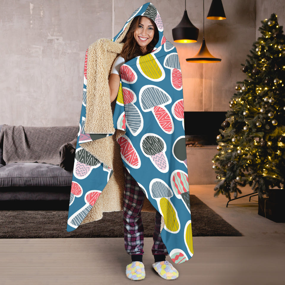 Colorful Mushroom Design Pattern Hooded Blanket