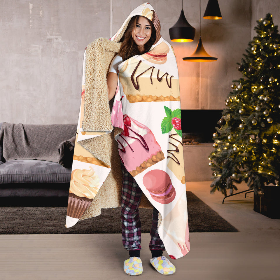 Cake Cupcake Sweets Pattern Hooded Blanket