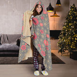 Red Gold Sakura Cherry Blossom Gray Background Hooded Blanket
