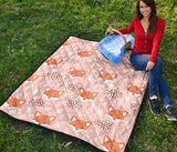 Cute Fox Pattern Pink Background Premium Quilt