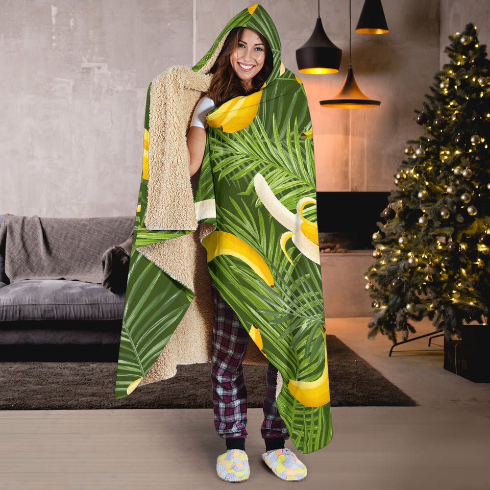 Banana Palm Leaves Pattern Hooded Blanket