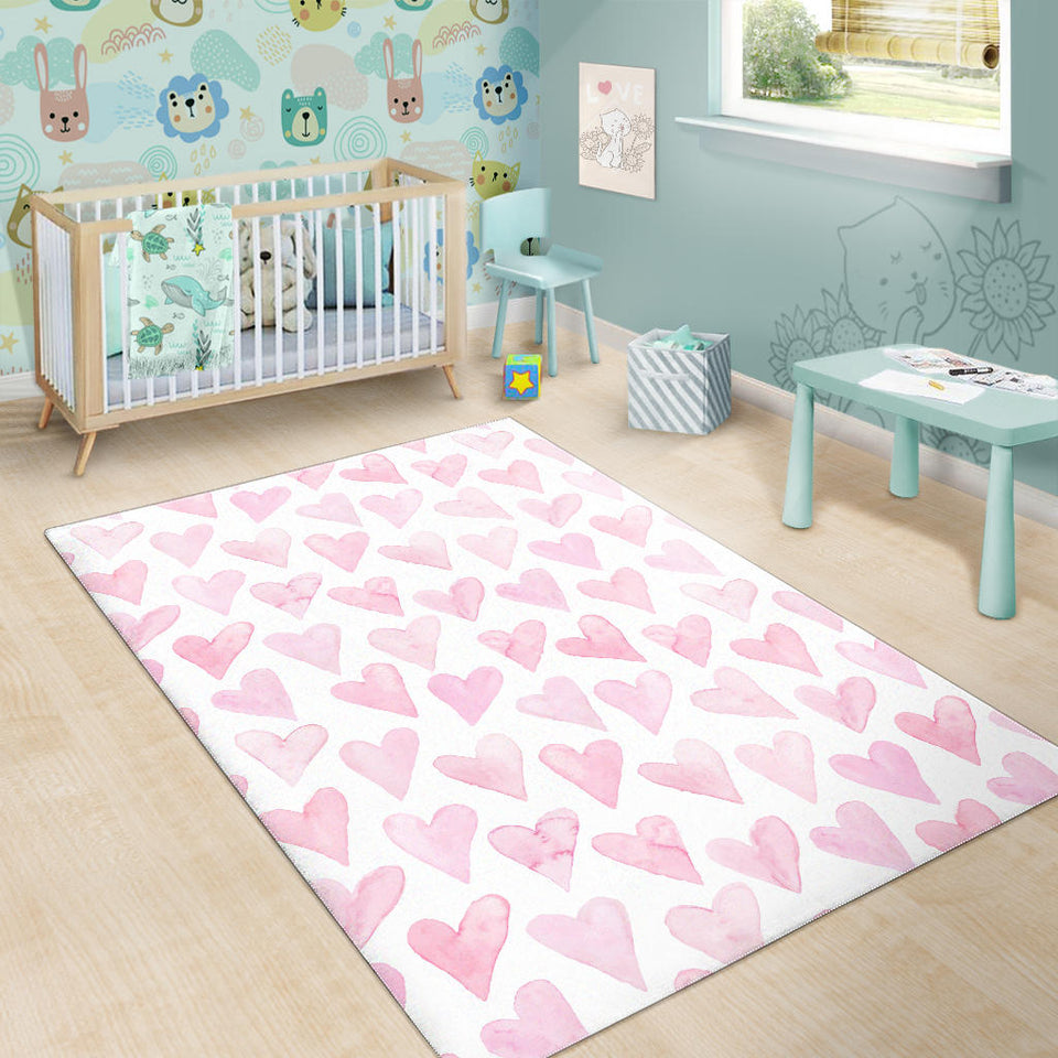 Watercolor Pink Heart Pattern Area Rug