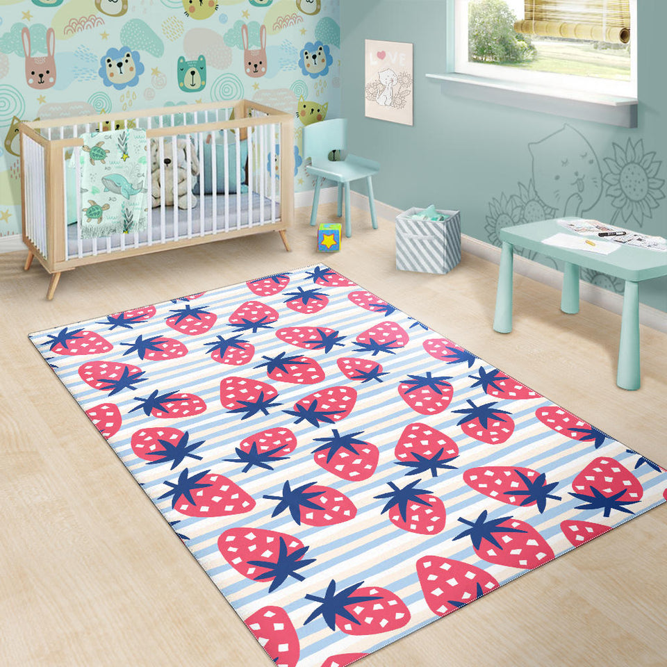 Strawberry Pattern Blue Lines Background Area Rug