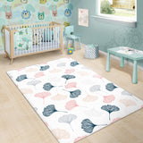 Black Gray Cream Coral Ginkgo Leaves Pattern Area Rug