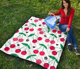 Cherry Pattern White Background Premium Quilt