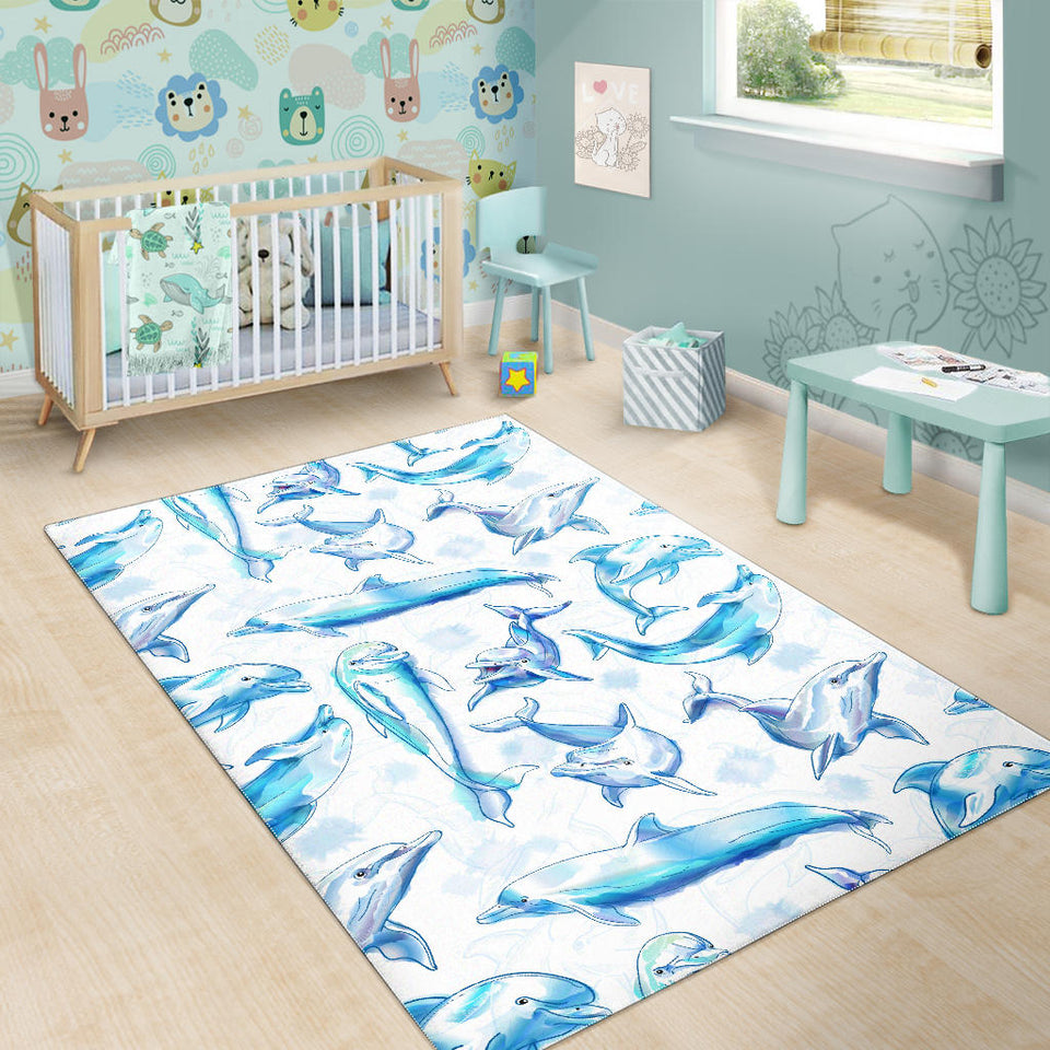 Watercolor Dolphin Pattern Area Rug