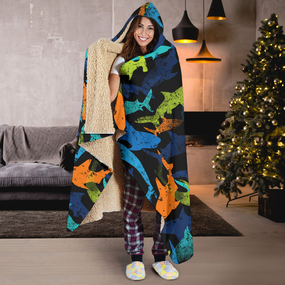 Colorful Shark Hooded Blanket