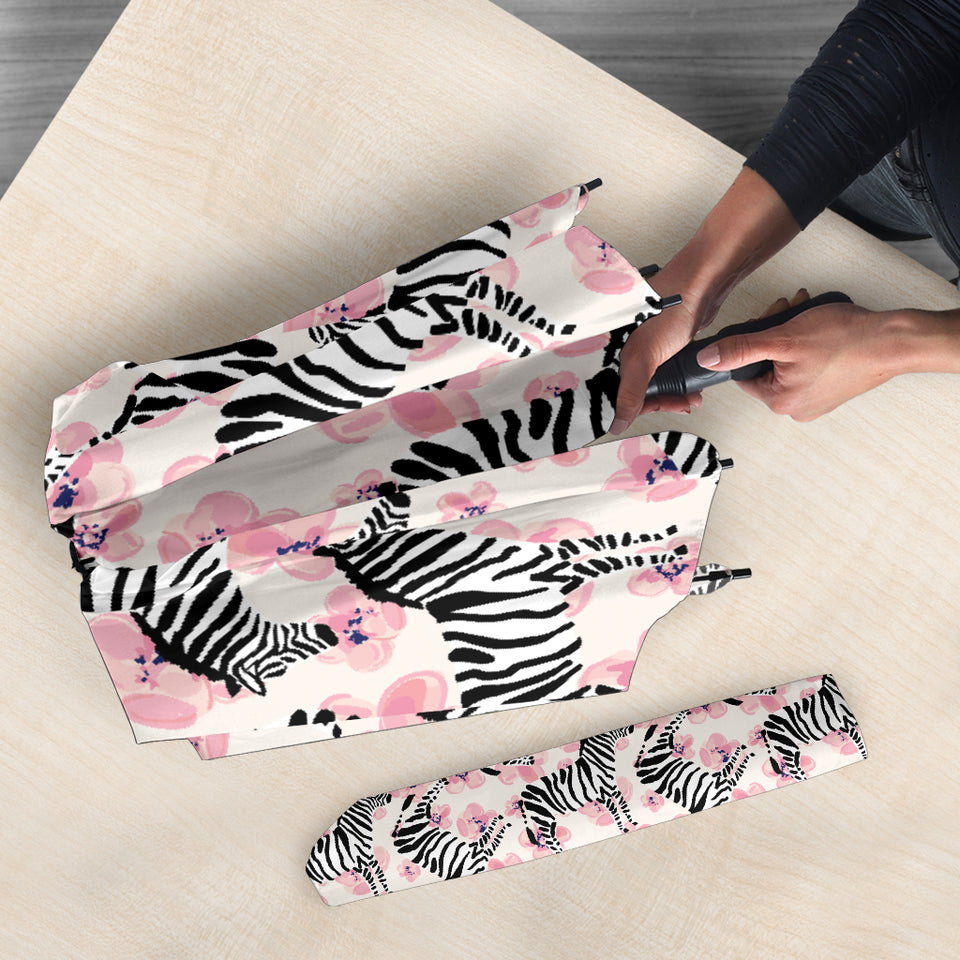 Zebra Pink Flower Background Umbrella