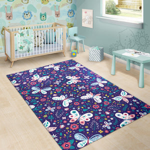 Colorful Butterfly Flower Pattern Area Rug