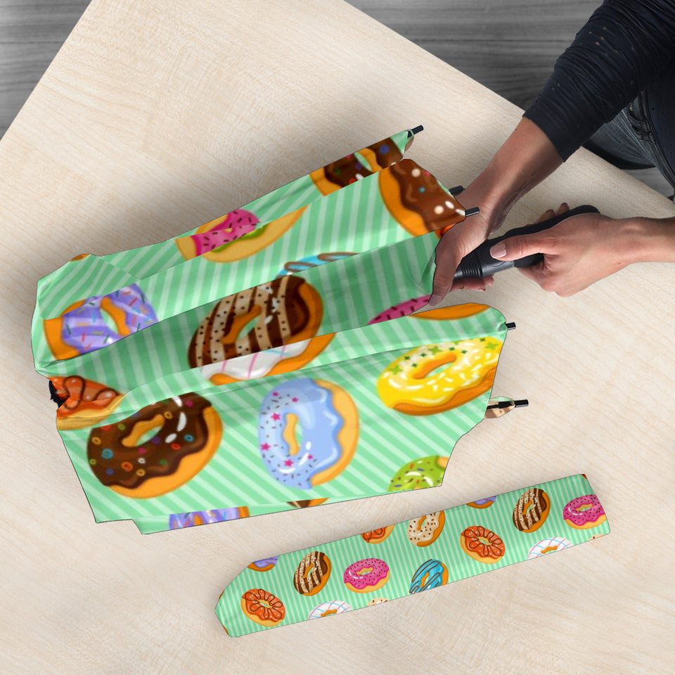 Colorful Donut Pattern Green Background Umbrella