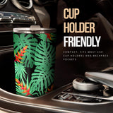 Heliconia Flower Palm Monstera Leaves Black Background Tumbler