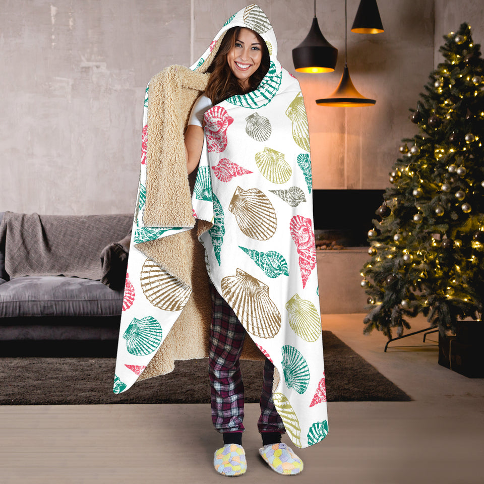 Colorful Shell Pattern Hooded Blanket