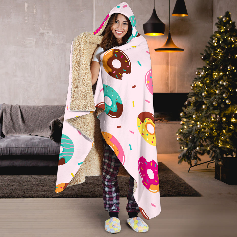 Donut Pattern Glaze Pink Background Hooded Blanket