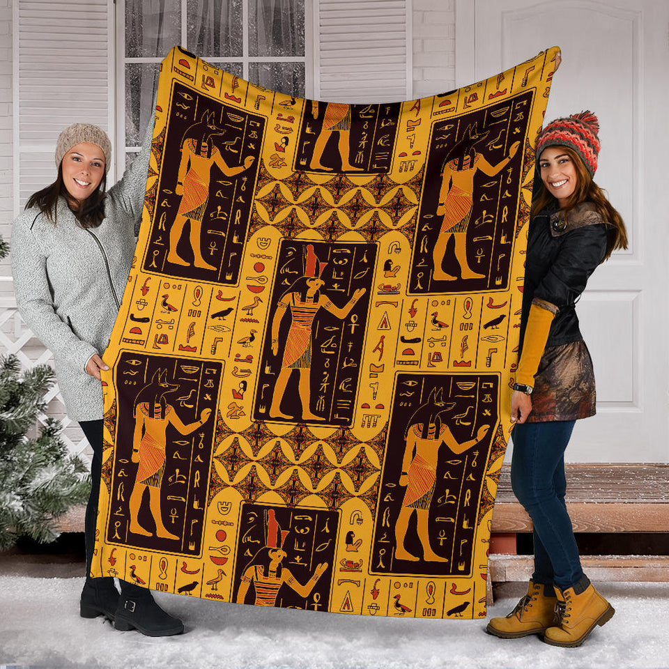 Egypt Hieroglyphics Pattern Print Design 05 Premium Blanket