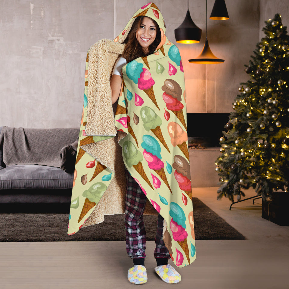 Colorful Ice Cream Pattern Hooded Blanket