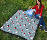 Cute Penguin Christmas Snow Pattern Premium Quilt