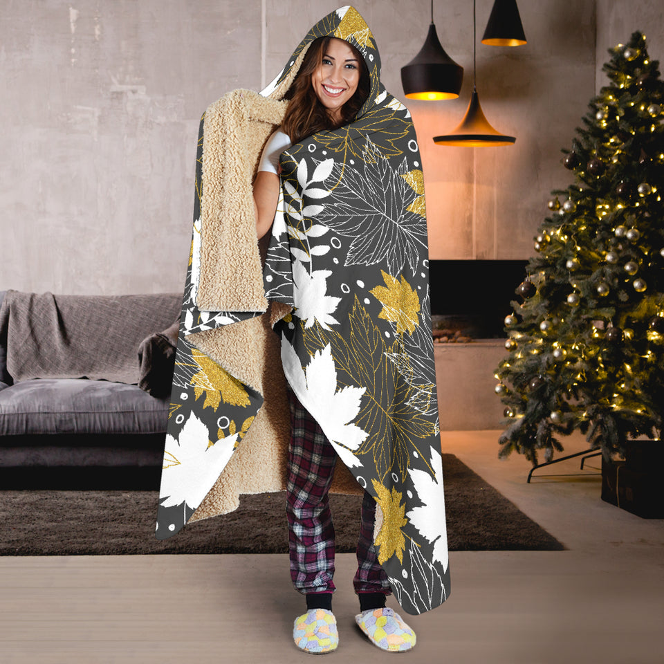 Beautiful Gold Autumn Maple Leaf Pattern Hooded Blanket