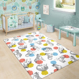 Siberian Husky And Colorful Circle Pattern Area Rug