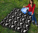 Saxophone Music Notes Treble Clef Black White Theme Premium Quilt