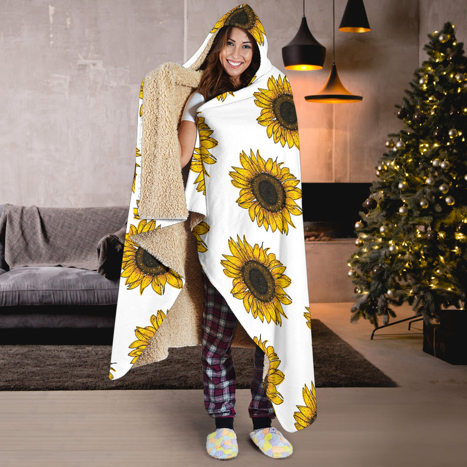 Sunflowers Design Pattern Hooded Blanket
