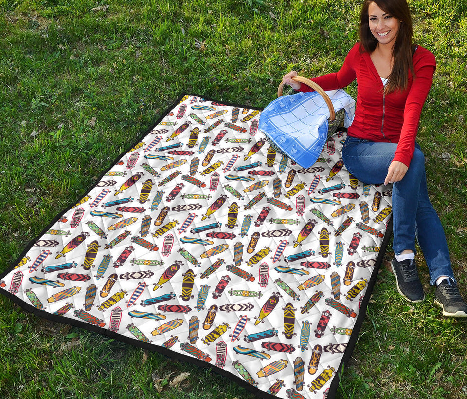 Skate Board Pattern Print Design 05 Premium Quilt