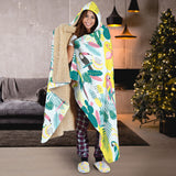 Cute Parrot Toucan Flamingo Cactus Exotic Leaves Pattern Hooded Blanket