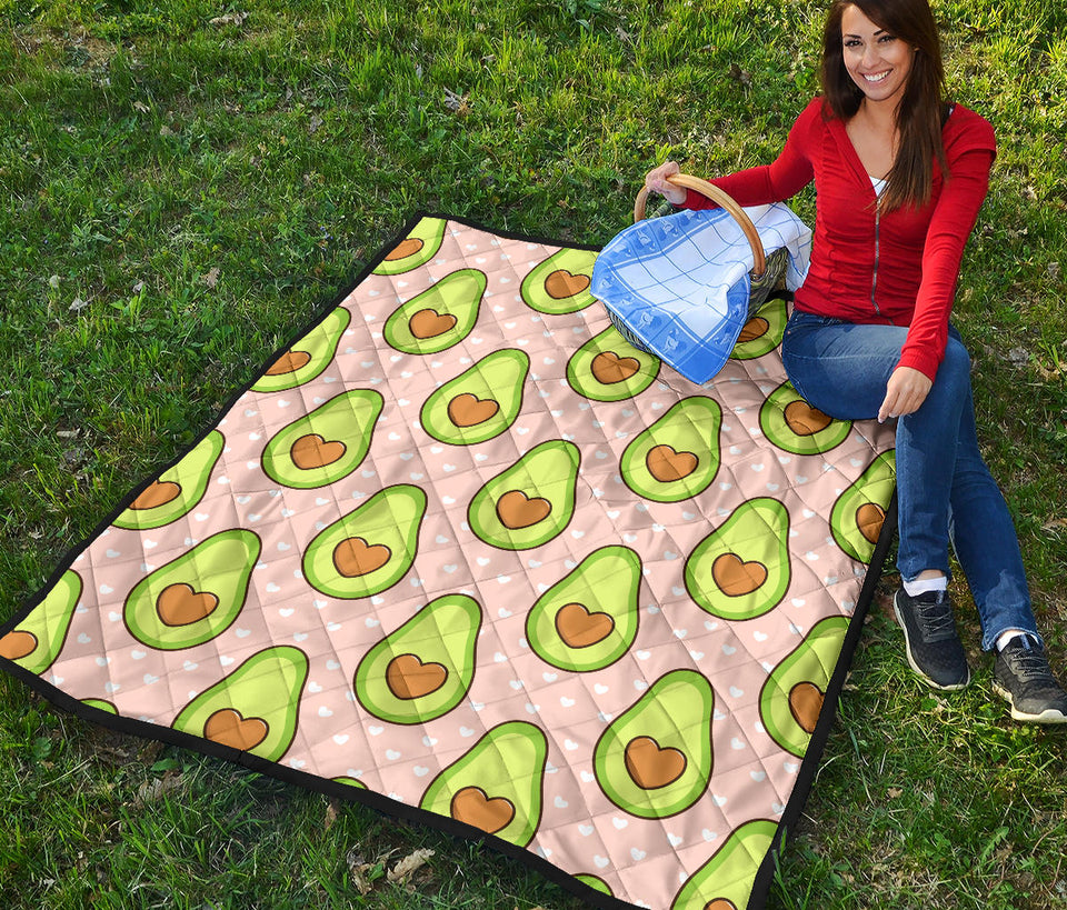 Avocado Heart Pink Background Premium Quilt