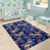 Blue Japanese Pattern Cloud Wave Flower Area Rug