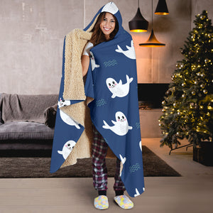 Cute White Baby Sea Lion Seal Pattern Hooded Blanket