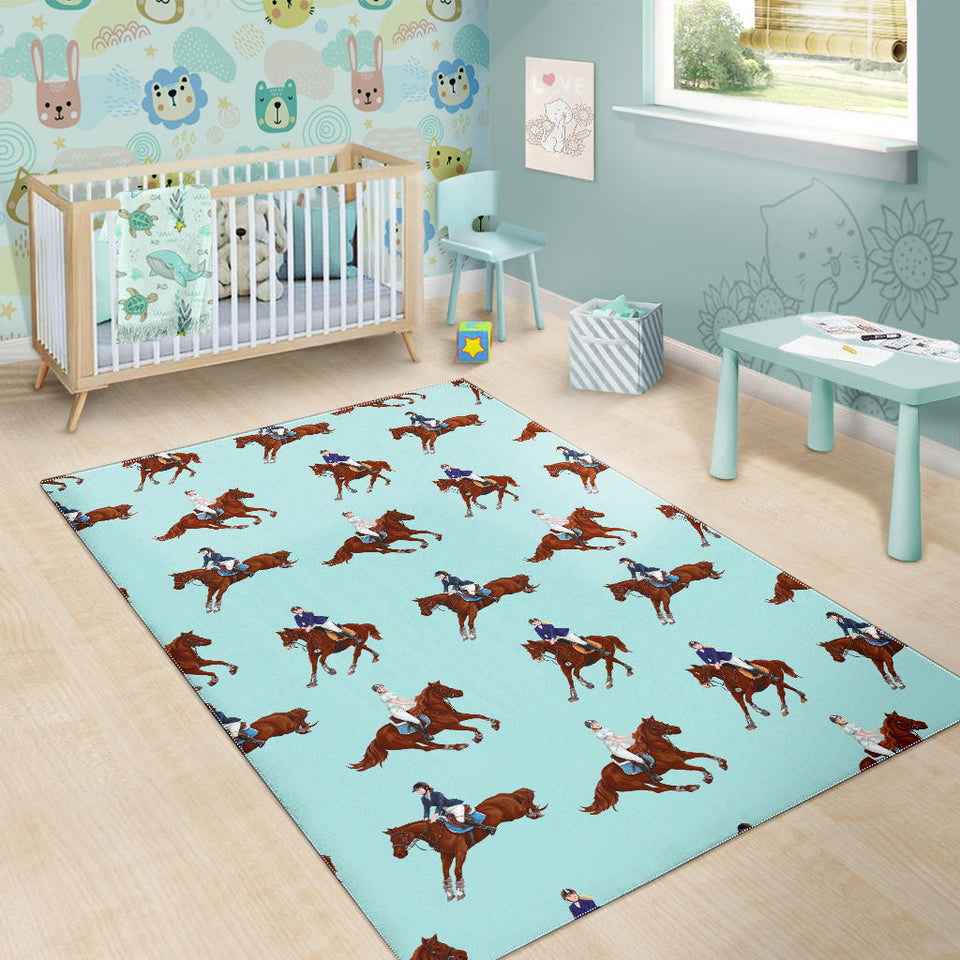 Horses Running Horses Rider Pattern Area Rug