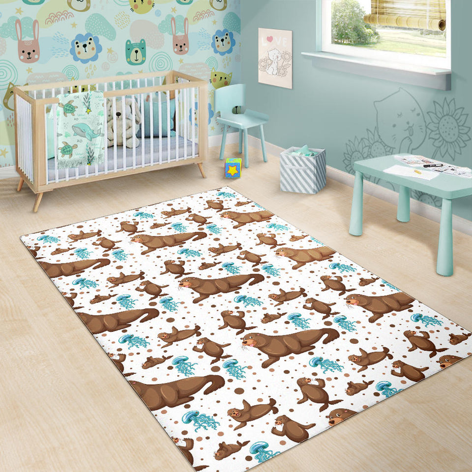 Sea Lion Seals Jellyfish Pattern Area Rug