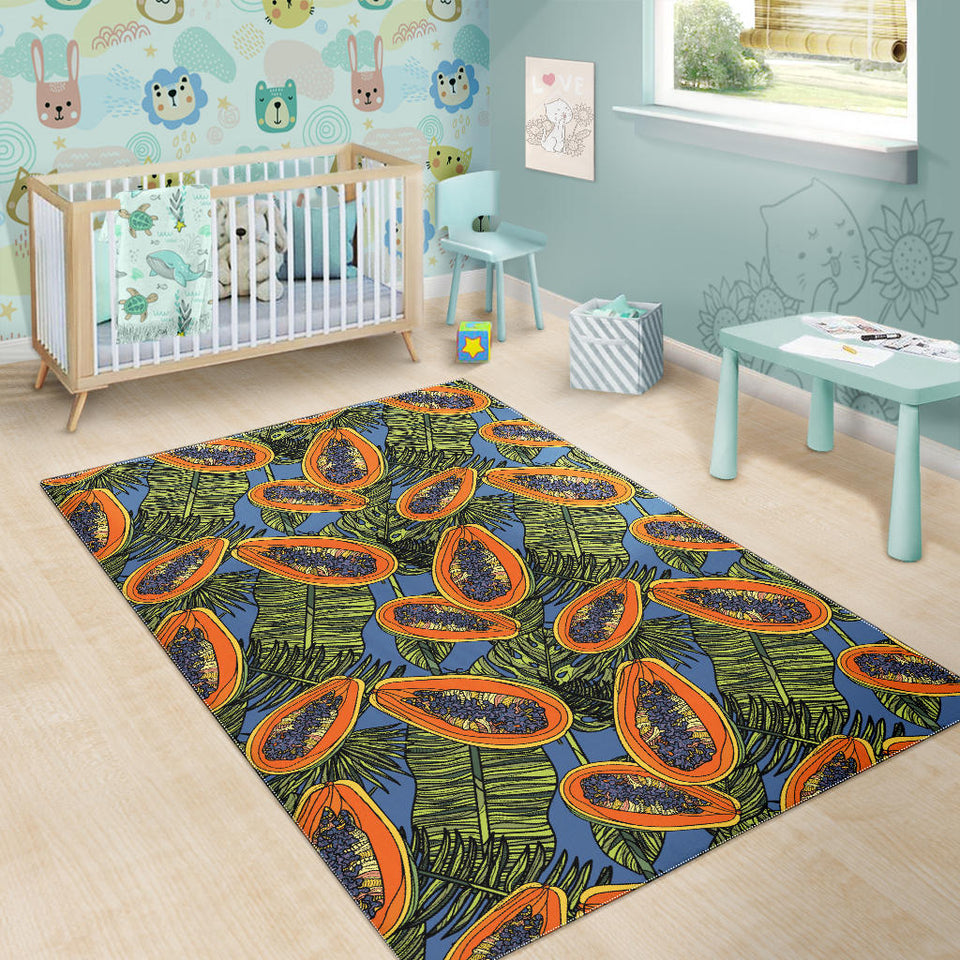 Colorful Papaya Tropical Leaves Area Rug