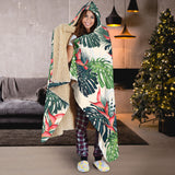 Heliconia Flowers, Palm And Monstera Leaves Hooded Blanket