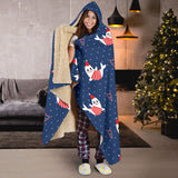 Cute Sea Lion Seal Christmas Hat Candy Cane Heart Pattern Hooded Blanket