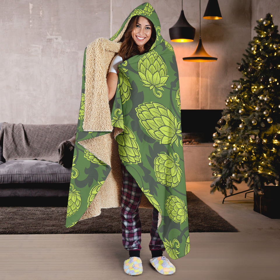 Hop Pattern Hop Cone Background Hooded Blanket