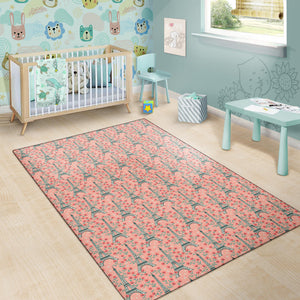 Eiffel Tower Flower Background Pattern Print Design 03 Area Rug