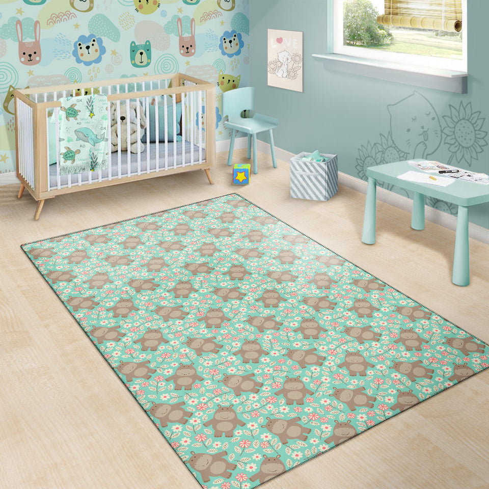 Hippopotamus Pattern Print Design 02 Area Rug