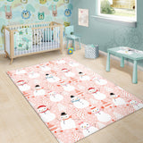 Cute Snowman Christmas Tree Snowpink Background Area Rug