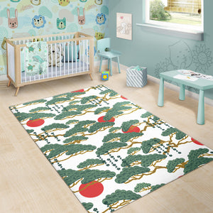 Bonsai Red Sun Japanese Pattern Area Rug