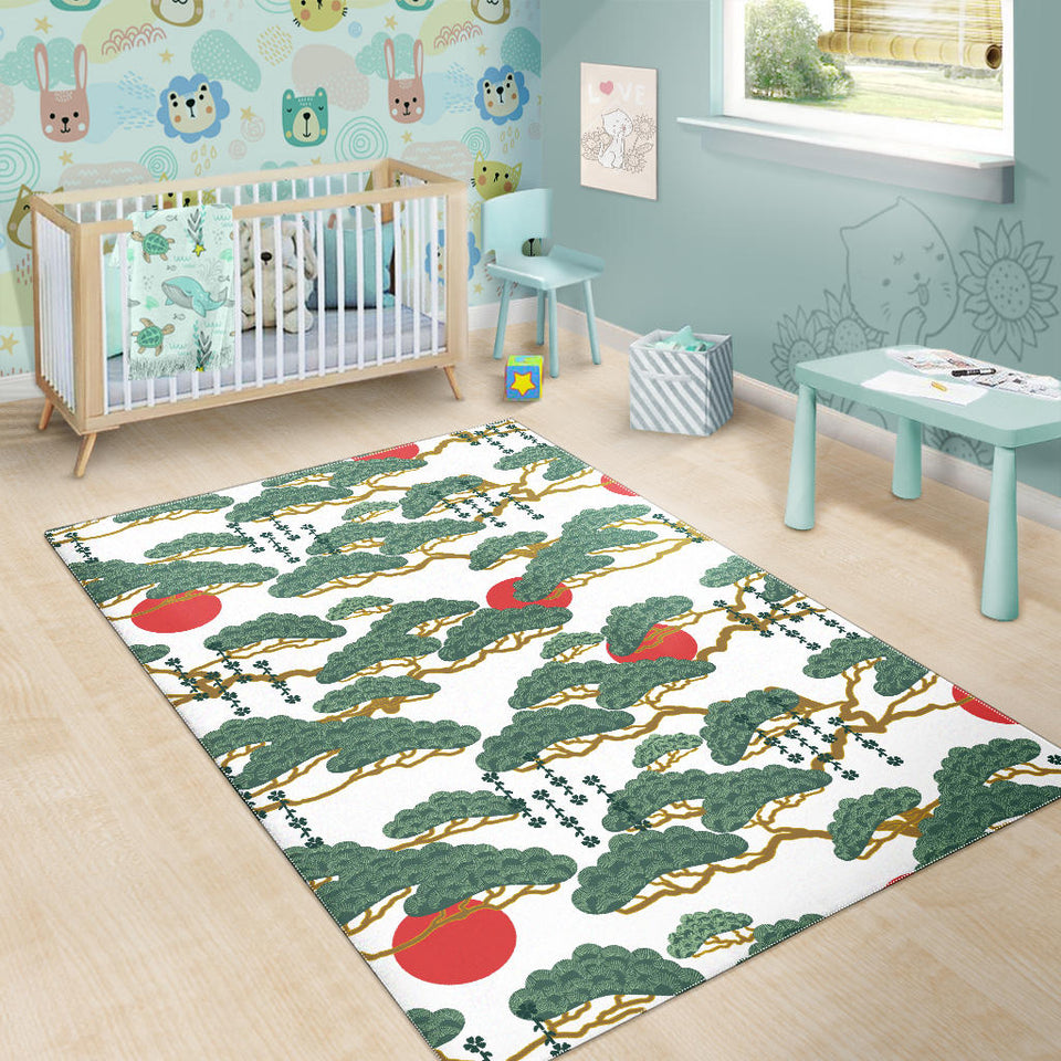 Bonsai Red Sun Japanese Pattern Area Rug